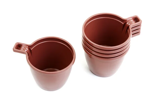 Cinque tazze di plastica marrone — Foto Stock