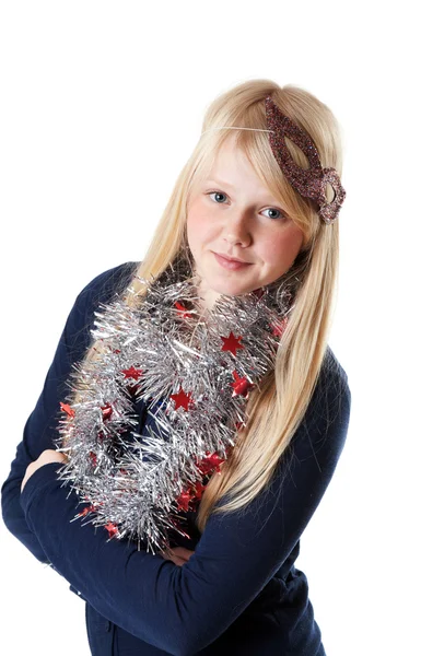 Vacker Ung Flicka Jul Glitter Vit Bakgrund — Stockfoto