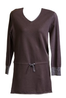 Brown knitted gown with belt on white background