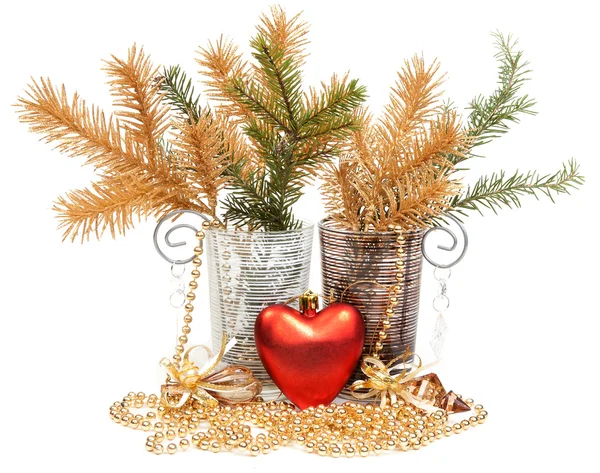 Christmas Still Life Two Glasses Red Heart — Stock Photo, Image