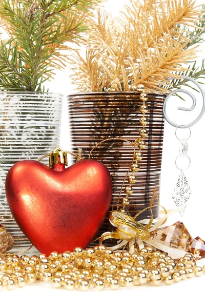 Christmas Still Life Two Glasses Red Heart — Stock Photo, Image