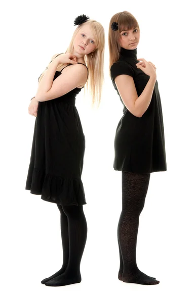 Two girls in black dresses — Stock Photo, Image