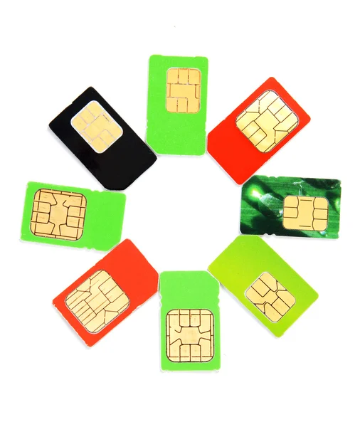 Oito cartão SIM colorido — Fotografia de Stock