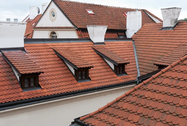 Vörös Járólapos Tetők Prága Cseh Köztársaság — Stock Fotó