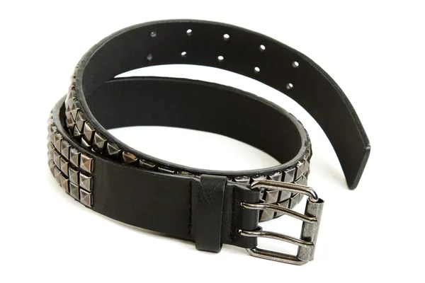 Cinturón de cuero negro con hebilla de acero —  Fotos de Stock