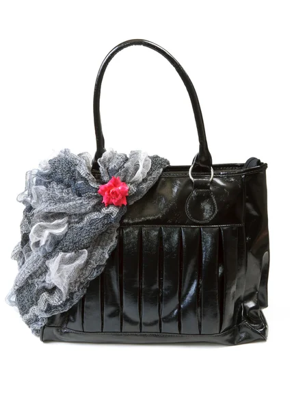 Női táska, sállal és vörös rózsa — Stock Fotó