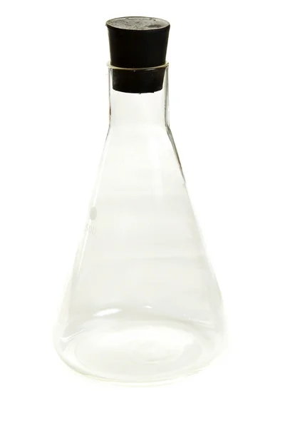 在白色背景上的塞子带透明化学瓶 — 图库照片