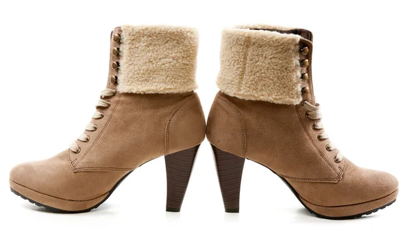 Pair Beige Women Shoes Fur Heel — Stock Photo, Image