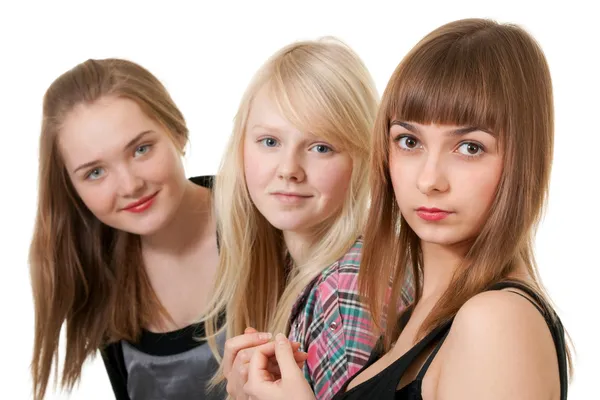 Три Красивые Девушки Изолированы Белом Фоне — стоковое фото