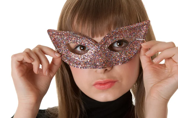 Vacker flicka bär en mask — Stockfoto