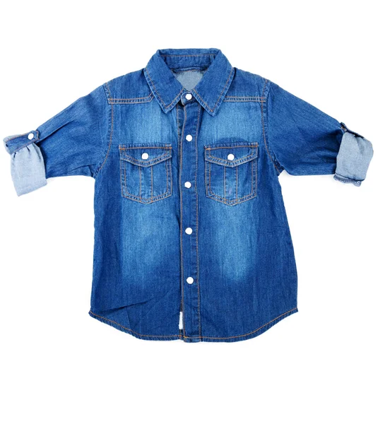 Blå Jeansskjorta Med Vit Bakgrund — Stockfoto