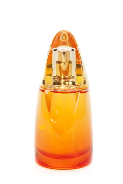 Frasco Perfume Amarillo Aislado Sobre Fondo Blanco — Foto de Stock