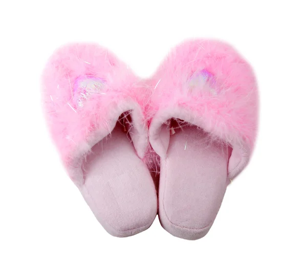 Dvojice růžové chlupaté papuče — Stock fotografie