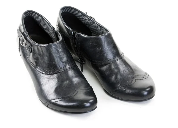 Par Zapatos Mujer Cuero Negro Sobre Fondo Blanco — Foto de Stock