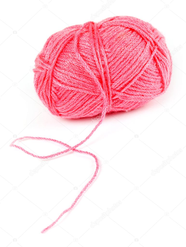 Pink ball of string isolated on white background