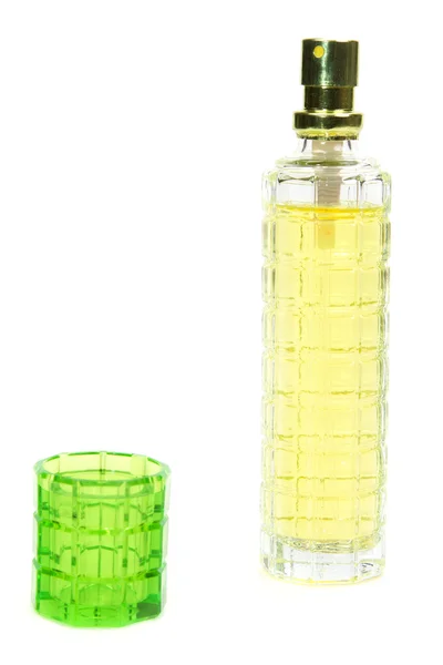 Žlutý Parfém Láhev Izolované Bílém Pozadí — Stock fotografie