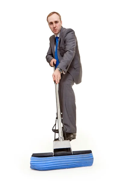 Businessman with a mop — Stock Photo, Image