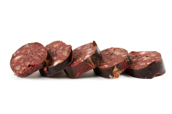 Blood Sausage Cut Slices White Background — Stock Photo, Image