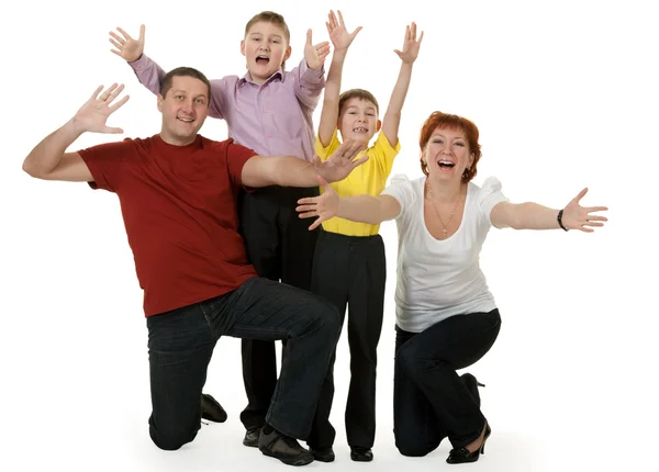 四人家庭欣喜在白色背景上 — 图库照片