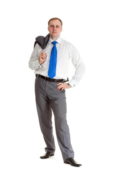 Człowiek Koszulę Krawat Kurtkę Ramieniu — Zdjęcie stockowe