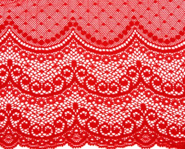 Decorative red lace on insulated white background clipart