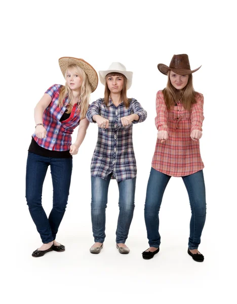 Drei Mädchen mit Hüten — Stockfoto