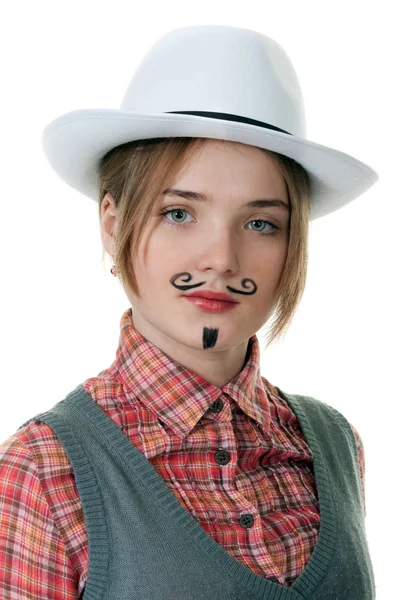Girl with painted mustaches — Stock Photo, Image