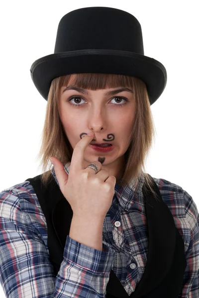 Κορίτσι με Χειροποίητη μουστάκια — Φωτογραφία Αρχείου