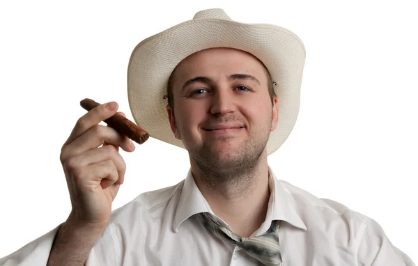 拿着雪茄戴帽子的男人 — 图库照片