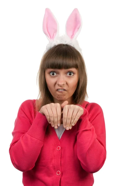 Flicka med kaninöron — Stockfoto