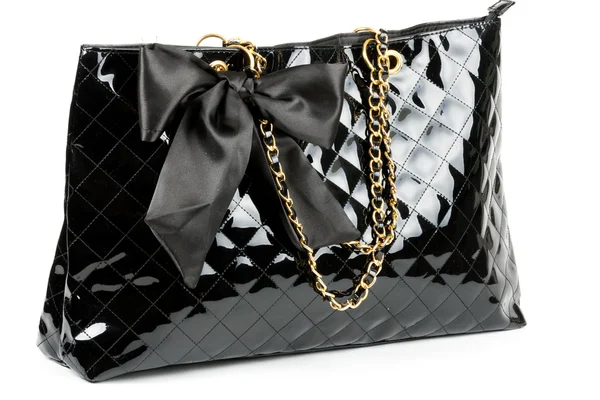 Black glossy women's handbag — Stock Photo, Image