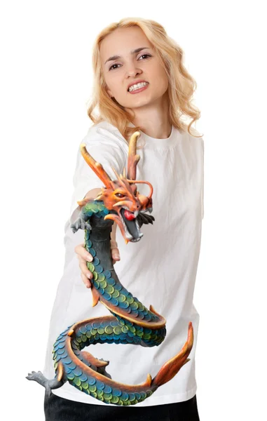 Schönes Mädchen mit einem hölzernen Drachen — Stockfoto