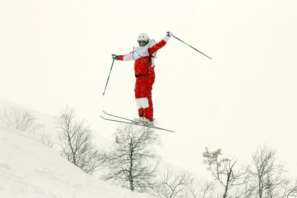 Skifahrer überschlägt sich in der Luft — Stockfoto
