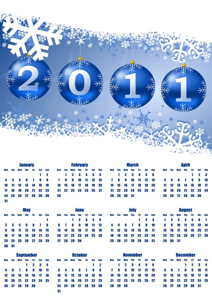 Kalender för 2011 med julgranskulor — Stockfoto