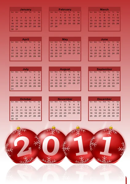 2011 calendario con bolas de Navidad —  Fotos de Stock