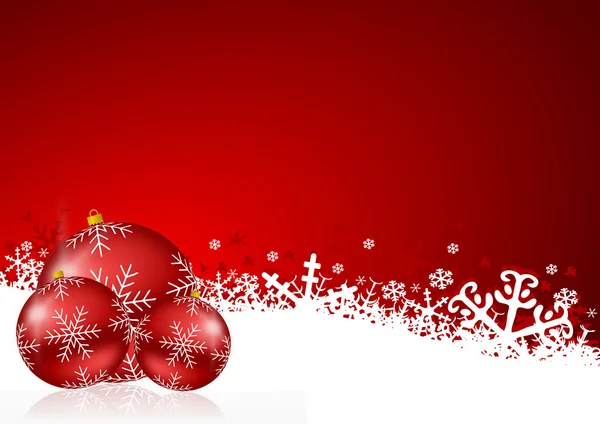 Fondo rojo de Navidad con copos de nieve y bolas de Navidad —  Fotos de Stock