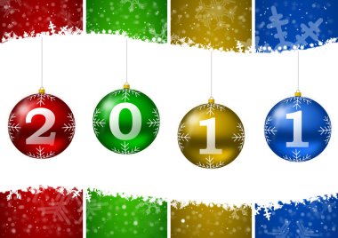 2011 new year illustration with christmas balls and snow flakes clipart