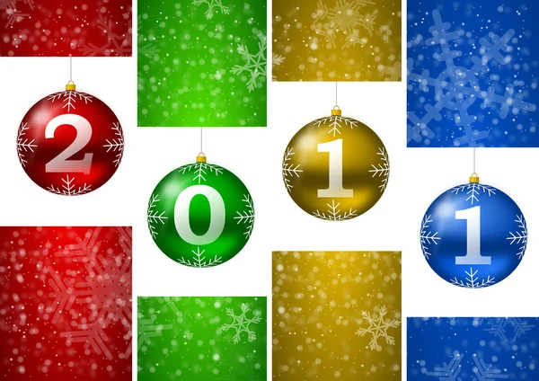 2011 nytt år illustration med ballonger och snö flingor — Stockfoto