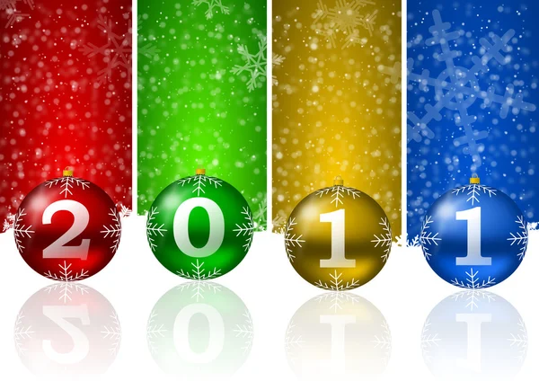 2011 nytt år illustration med julgranskulor och snöflingor — Stockfoto