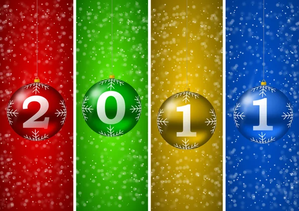 2011 new year illustration with christmas balls and snow flakes — Stock Photo, Image