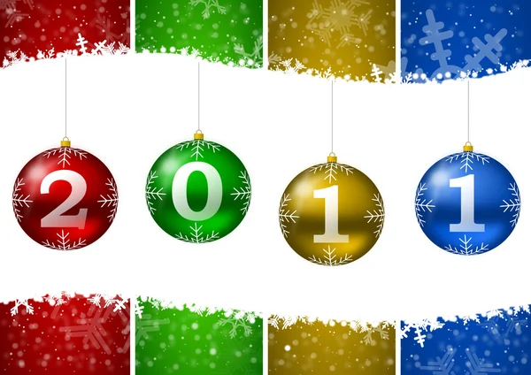 2011 Nieuwjaar illustratie met kerstballen en sneeuwvlokken — Stockfoto