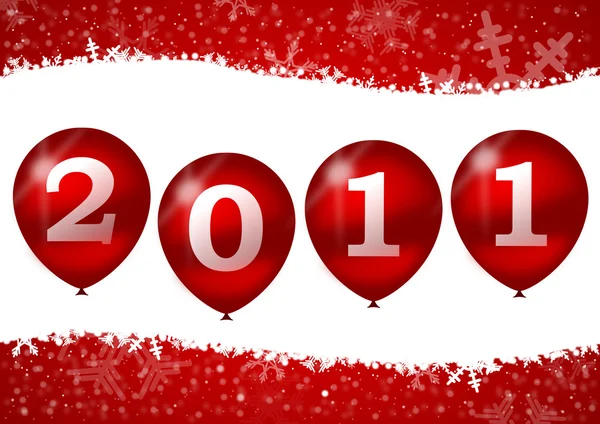 Illustration des neuen Jahres 2011 mit Luftballons und Schneeflocken — Stockfoto
