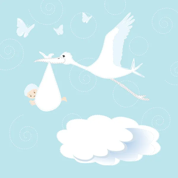 Bébé nouveau-né et cigogne — Image vectorielle