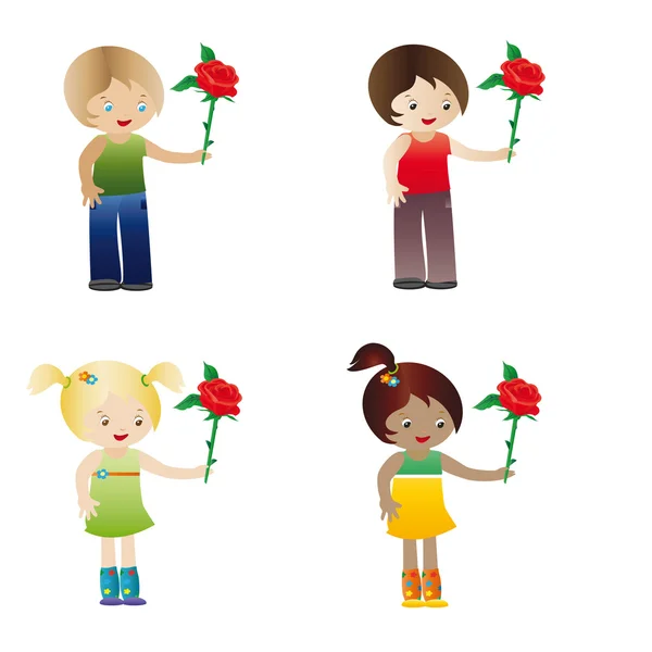孩子们与玫瑰 — 图库矢量图片