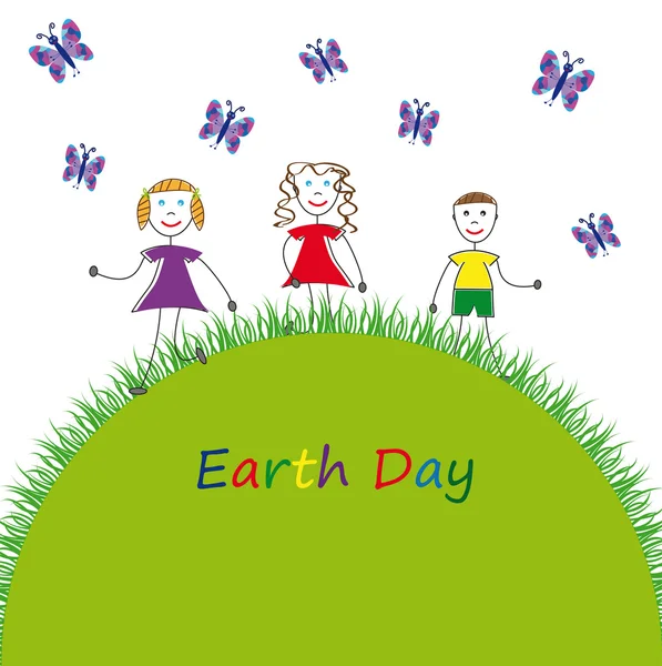 Happy Kids Clean Earth — Stock Vector