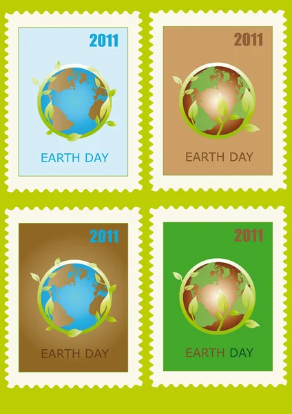 Briefmarke Mit Planetensymbol Tag Der Erde — Stockvektor