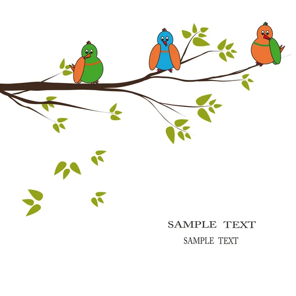 Uccelli dei cartoni animati su ramo — Vettoriale Stock