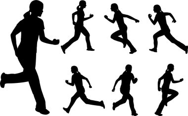 Silhouettes of woman running clipart