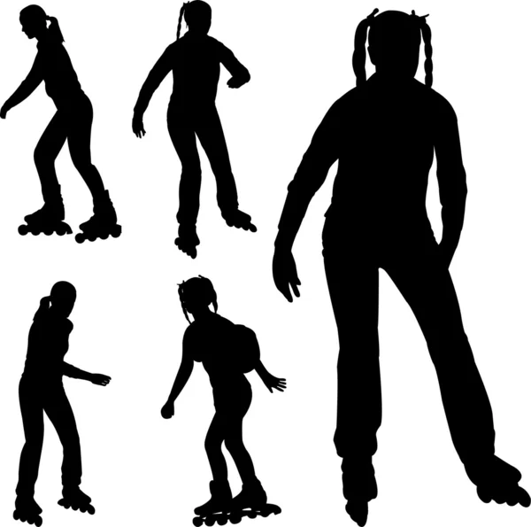 轮滑女孩 silhouettes — 图库矢量图片