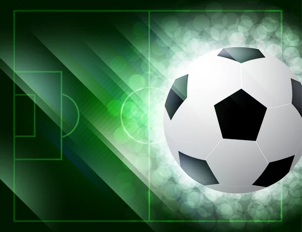 Μπάλα ποδοσφαίρου στο πράσινο γήπεδο με χόρτο. εικονογράφηση φορέας — Διανυσματικό Αρχείο